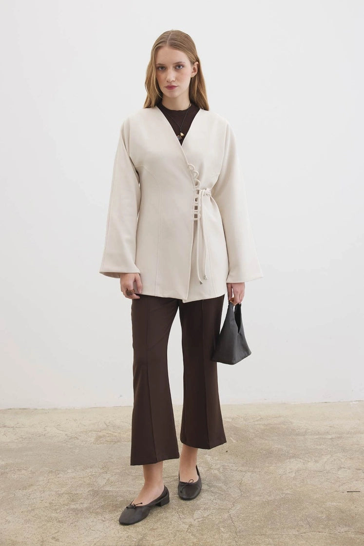 Peri Longblazer mit Bindedetail beige