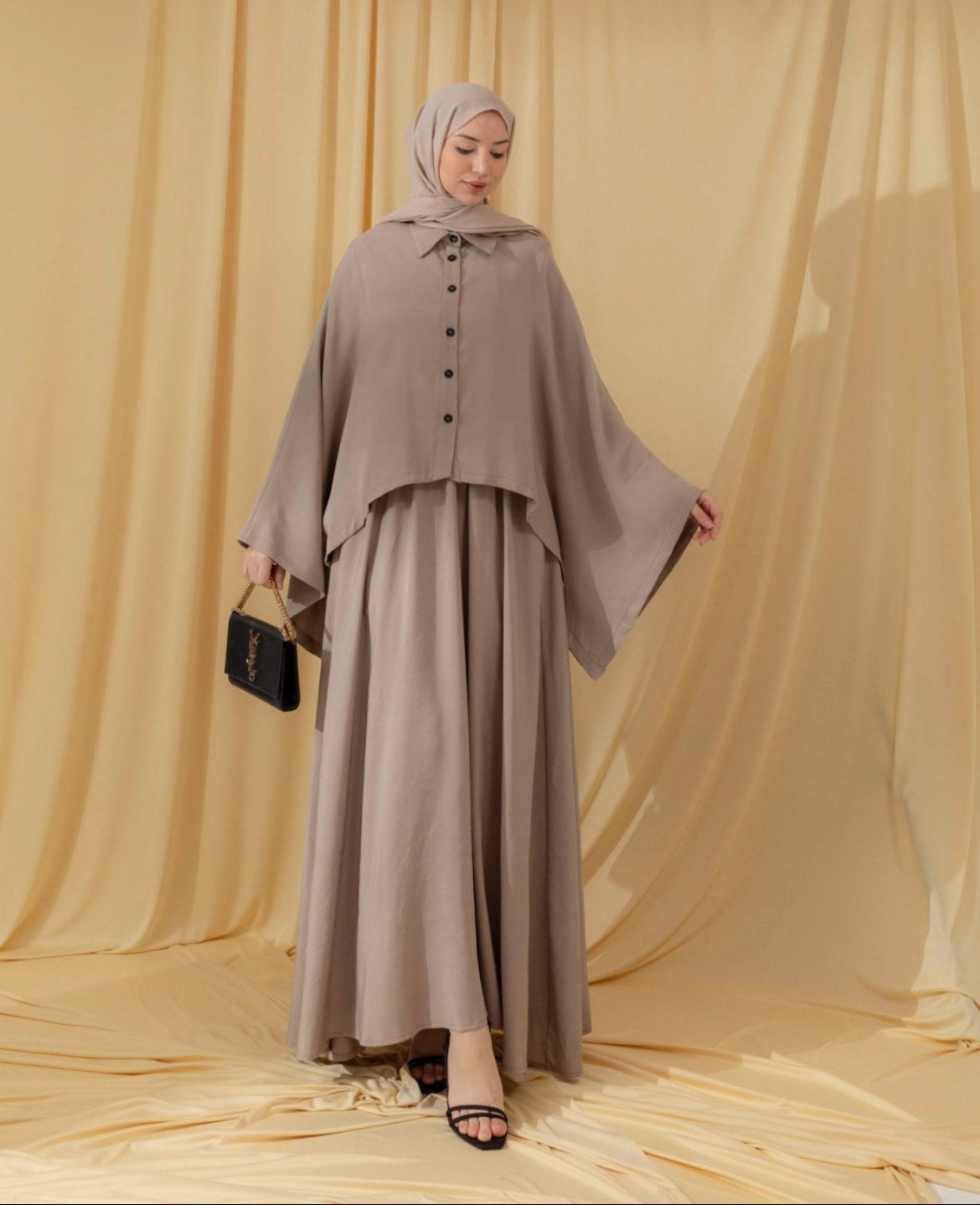 Rana Layered Maxi Dress Set Beige