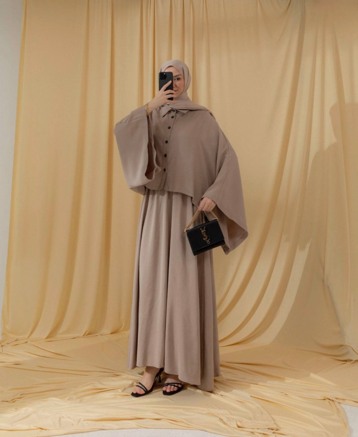 Rana Layered Maxi Dress Set Beige