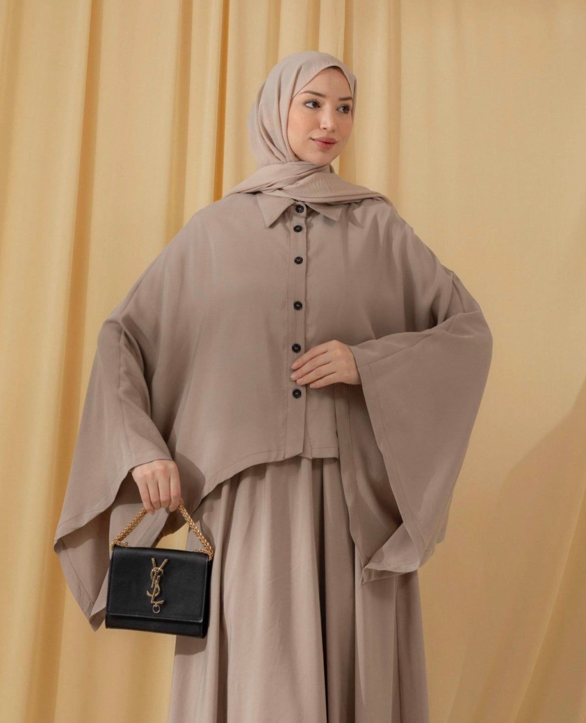 Rana Layered Maxi Dress Set Beige