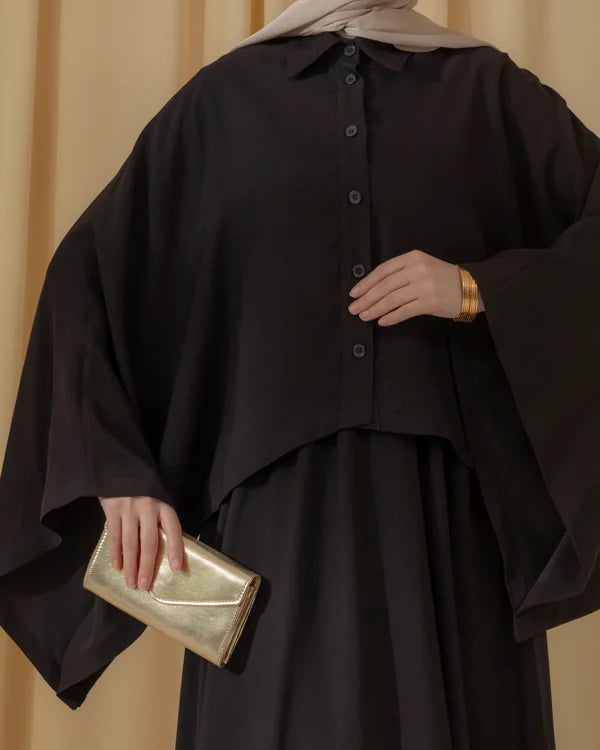 Layered Maxikleid Set modest schwarz