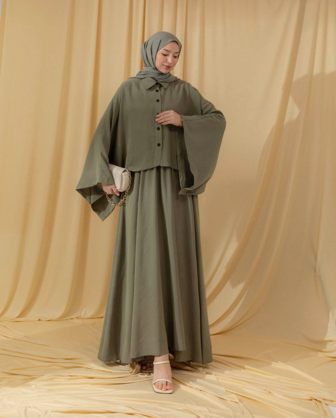 Layered Maxikleid Set modest khaki
