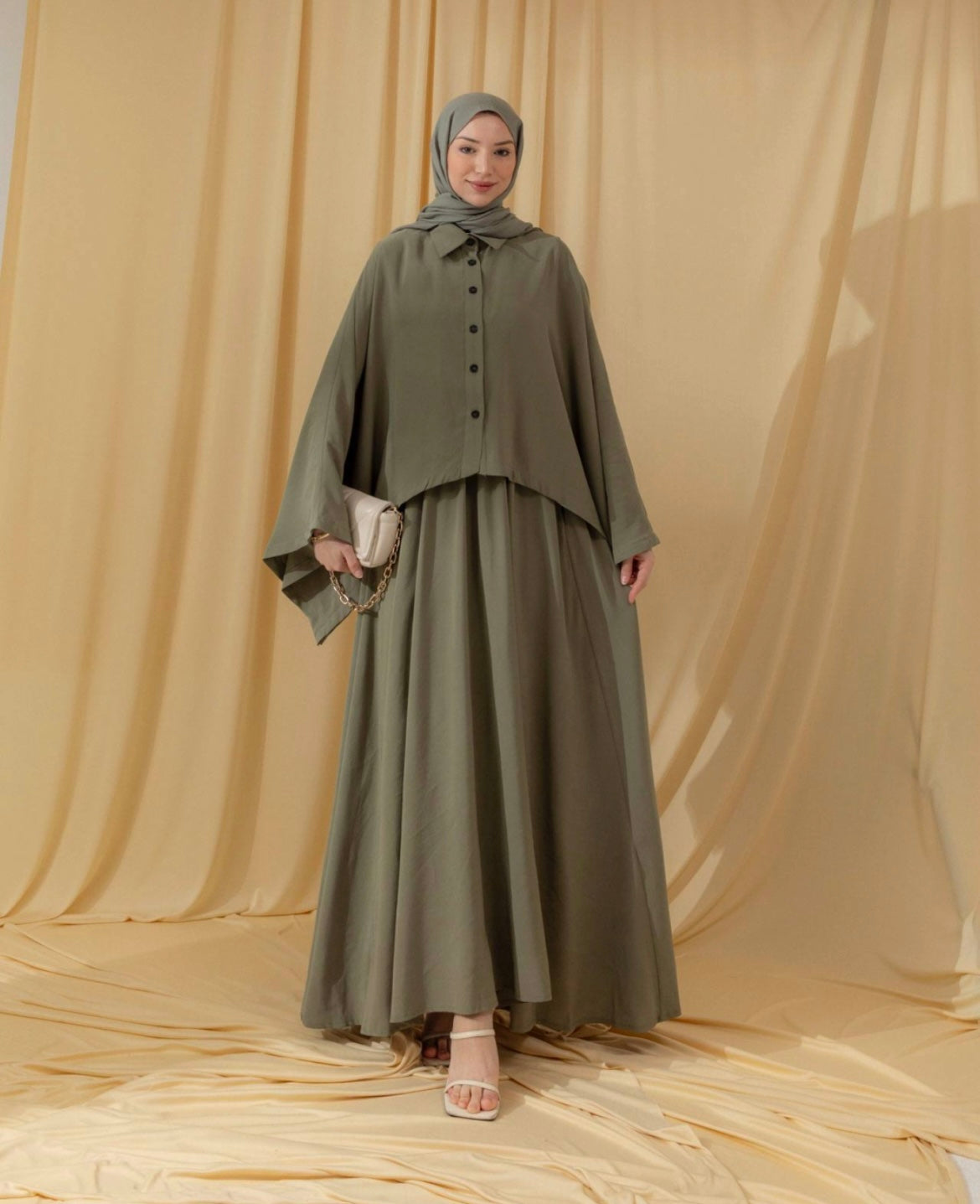 Layered Maxikleid Set modest khaki