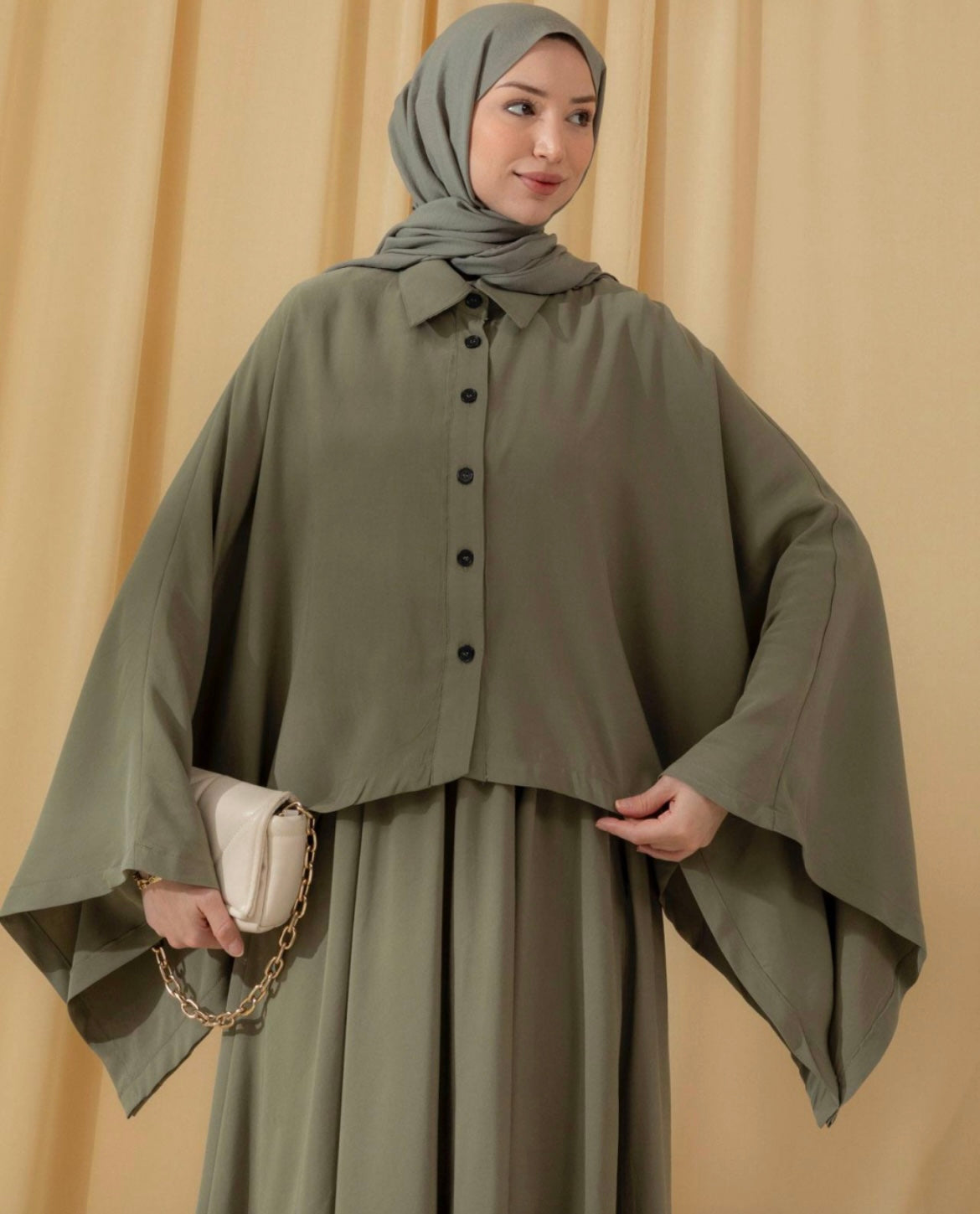 Layered Maxikleid Set modest khaki