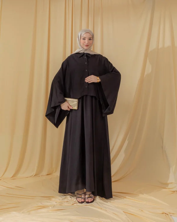 Layered Maxikleid Set modest schwarz