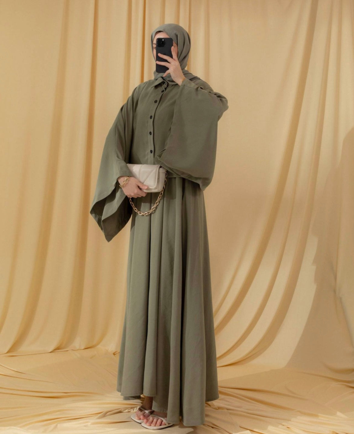 Layered Maxikleid Set modest khaki