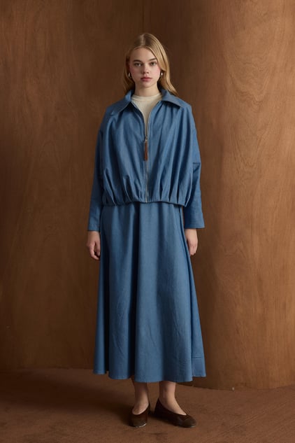 Sienna Denim Set mit Rock und Bomber Jacke